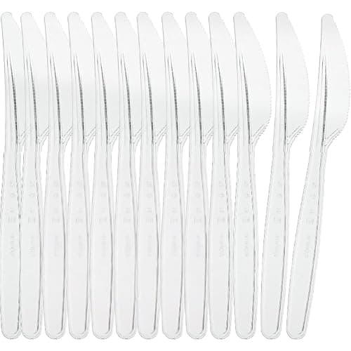 Image of Zopper 100 x Premium Re-usable Plastic Knives Durable Heavy Duty Clear Plastic Cutlery Reusable Ideal for Weddings, Events, Parties, Dinning, Picnics, Office Use