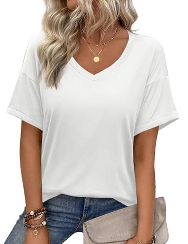 Image of Zeagoo Tshirts Women V Neck T Shirts Ladies Casual Tops Short Sleeve Shirts for Women White Size 12