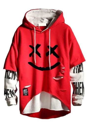 Image of Hello MrLin Men's Techwear Hip Hop Hoodie Japanese Streetwear Patchwork Urban Jumper Red
