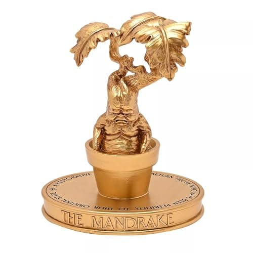 Image of Widdop and Co Warner Bros Harry Potter Herbology Mandrake Figurine, Golden Finish, Collectible Display Piece with Engraved Base
