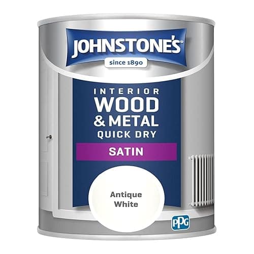 Image of Johnstone’s - Quick Dry & Nondrip Satin Paint for Wood & Metal - Antique White | Interior & Exterior | Self-Undercoating, Low Odour, Water-Based, Dry in 1-2 Hours | 12m2 Coverage per Litre | 750ml