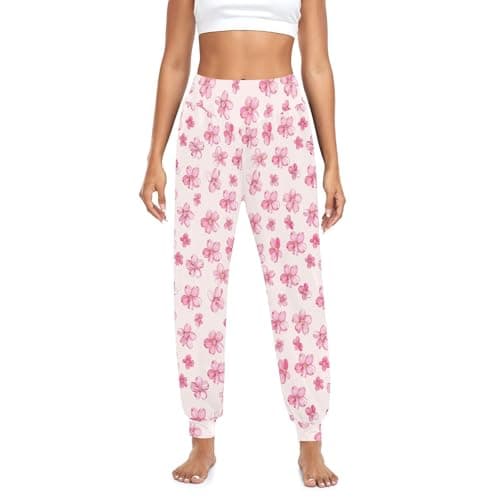 Image of tplaotee Little Blush Flowers Women's Harems Pants Soft Lightweight Ladies Sweatpants Joggers with Pockets for Women Gym, Little Blush Flowers, Large