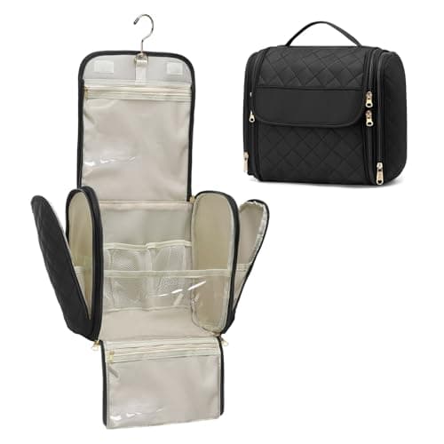 Image of SUIKIHUM Women Makeup Bag with Hanging Hook, Large Portable Capacity Travel Hanging Toiletry Bag Organizer Case for Toiletries and Cosmetics, Black
