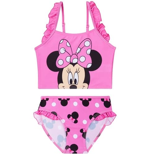 Image of Disney Minnie Mouse Girls Bikini Set 2-6 Yrs, 2-Piece Swimming Costume, Adjustable Strap Toddler Swimsuit, Swimwear Essential (2-3 Years, Pink Minnie)
