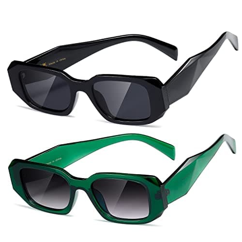 Image of kimorn Rectangle Trendy Sunglasses for Women Men Trendy Retro Trendy Sun Glasses 90’s Vintage Square Frame (Black+green Frame Gradient Grey Lens)