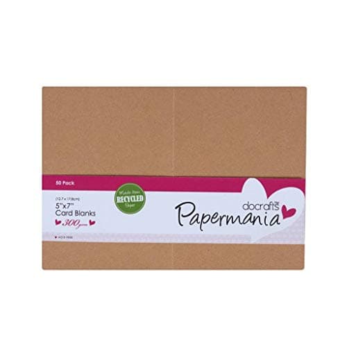 Image of Papermania 50 x 5x7 Recycled Kraft Card Blanks + Envelopes Plain Natural Brown