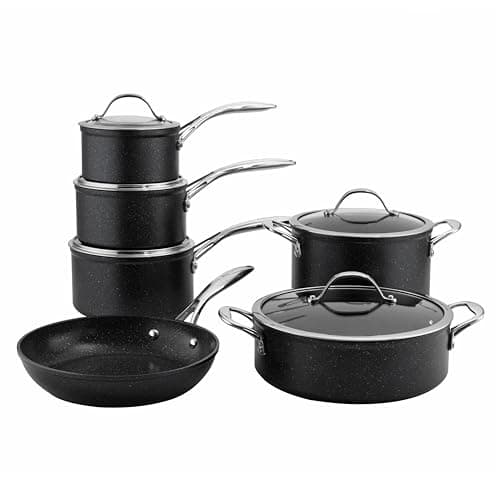 Image of ProCook Professional Black Granite Induction Hob Pots & Pans Set Non-Stick Saucepan Set Cookware Induction Pans - 6 Piece, 14/16/18/20/24 cm, 1.2/1.8/2.5/3.5 L
