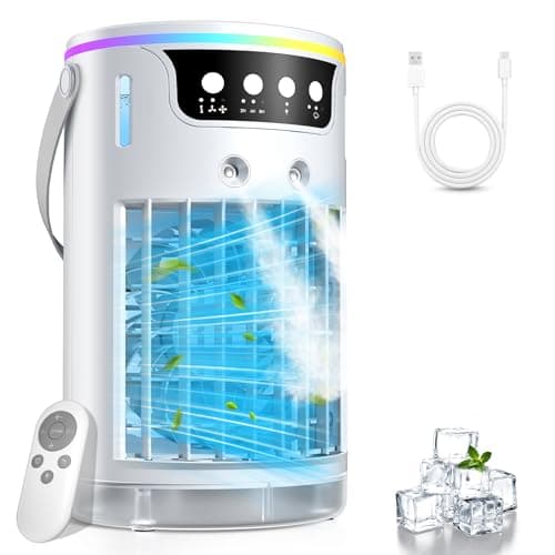 Image of Portable Air Conditioner, USB 4 in 1 Small Air Conditioner with Ice Cooling Mist, For Bedroom Office Desk, 1200ML Mini Evaporative Air Coolers with 2-8H Timer, 3 Speeds, 7 Colors Night Light