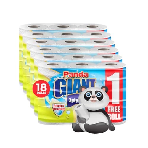 Image of Panda Giant Kitchen Roll - 18 Kitchen Towels, Super Absorbent Sheets, 3Ply Paper Rolls Bulk Buy, Superior Performance for Your Cleaning Needs - Paper Hand Towels (White, 18) (White, 18)