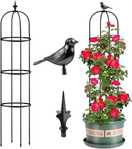 Image of Jijizhazha 2 pcs Tower Obelisk Garden Trellis,Rustproof Metal Garden Obelisk for Climbing Plants Indoor Outdoor,Trellis Plant Support for Potted Plants,Vegetable, Fruits, Flowers.