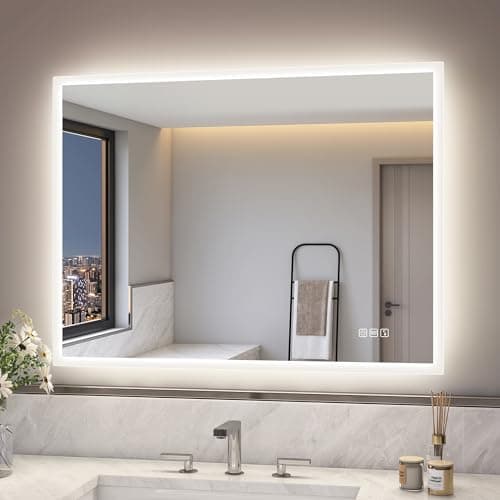 Image of Bathroom Mirror-Bathroom-with-Light, 60 x 80 cm Mirror-Bathroom-LED-Backlit with Bluetooth, Antifog, 3 Colours, Dimmable, Memory, Tempered, Waterproof IP44, Horizontal/Vertical