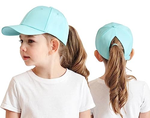 Image of Cysocool Kids Ponytail Baseball Cap 3-8 Years Girls Boys Golf Visor Trucker Hat Anti UV Tennis Cap Child Summer Sun Protection Hat Long Peaked Snapback Cap Sports Running Cap Beach Cool Sun Hat Blue