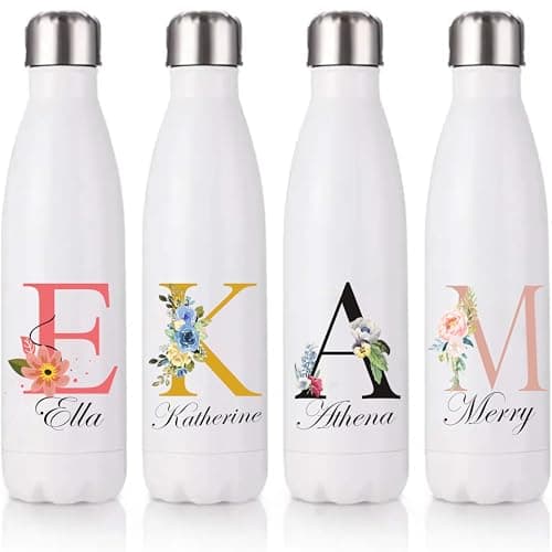 Image of EKAM Personalised Stainless Steel Water Bottle - Customise with Any Name Any Initial - Thermal Vacuum Insulated Metal Water Bottle for 12 Hours Hot & 24 Hours Cold Drinks Flask 500ml - 17oz