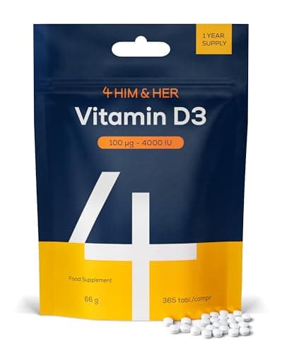 Image of Vitamin D3 4000 IU High Strength Vitamin D Tablets – 365 Vegetarian Tablets (Full 1 Year Supply) for Immune System, Muscle & Bone Health Support – Made in UK – 4 HIM & HER