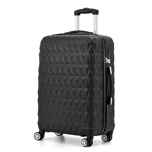 Image of CMY Hard Shell Medium Suitcase Check-in Luggage – Lightweight 4-Wheel ABS 24" with Spinner Wheels – 3 Digit Combination Lock – Durable Travel Trolley Bag (Black)