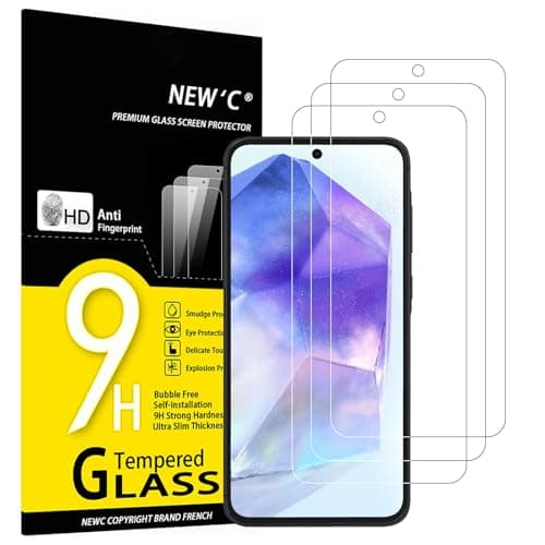 Image of New'C Pack of 3 for Samsung Galaxy A55 5G for Tempered Glass, Scratch-Free, 9H Hardness, HD Screen Protector, 0.33 mm Ultra Clear, Ultra Resistant