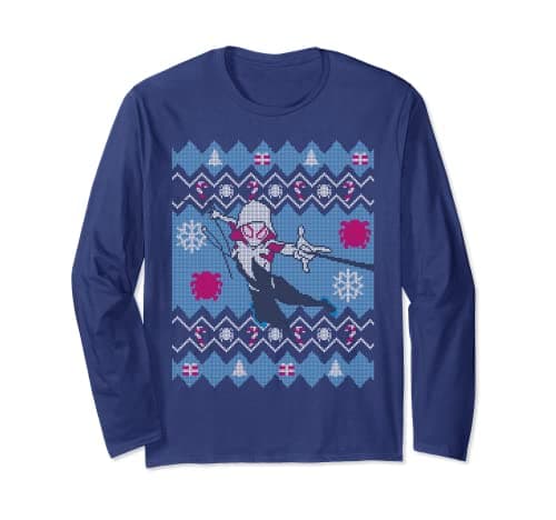 Image of Marvel Ghost-Spider Spider-Gwen Ugly Christmas Sweater Long Sleeve T-Shirt