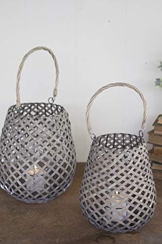 Image of Kalalou Large Willow & Wire Lantern One Size Gray