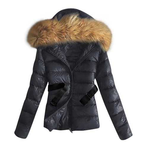 Image of Generisch Winter Jacket Women's Warm Jacket Winter 2024 Autumn and Winter Women's Lightweight Down Warm Quilted Jacket with Hood, navy, S