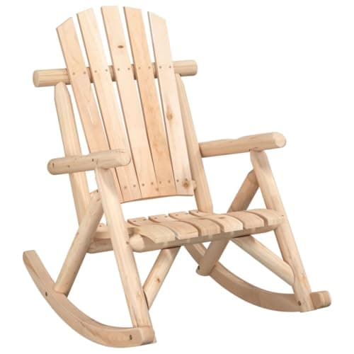 Image of RCODSSK Solid Wood Spruce Garden Rocking Chair 69x96x101 cm, Adirondack Style Outdoor Rocker with Curved Seat and Armrests, Wooden Lounger for Patio