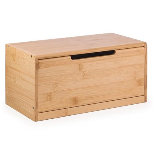 Image of Woodluv Bread Bin Countertop Bread Storage for Kitchen With Drop Down Front Lid, 36.5 x 19.5 x 17.5 cm (No Assembly Required)