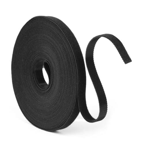 Image of URAQT Fastening Tape Hook and Loop Cable Ties, 10mm x 10m Reusable Self Adhesive Cable Ties Straps for Cable Management, Cord Organizer Straps, Black (10m)