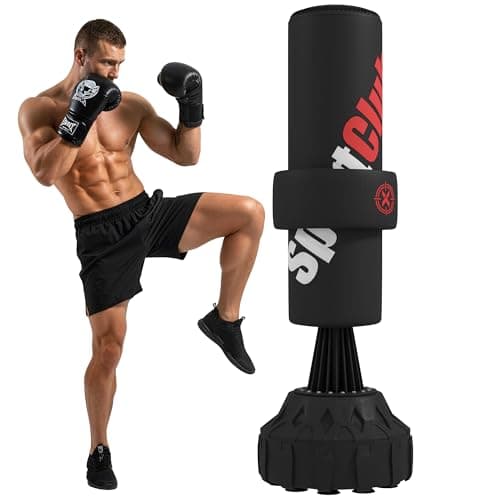 Image of SPORTNOW 5.7ft Freestanding Punching Bag, Heavy Boxing Bag with Stand for Adults, Boxing Equipment with Height Adjustable Strike Pad, Hand Wrap, Suction Cup Base for Karate Taekwondo MMA Kickboxing
