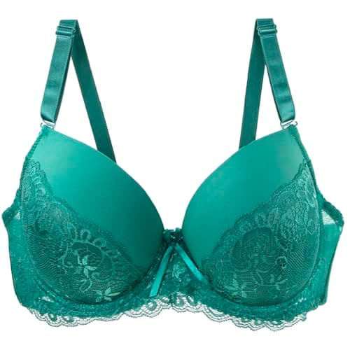 Image of 2026 Women's Lace Shaping Cup Adjustable Shoulder Strap Large Size Underwired Bra, Green, 40B