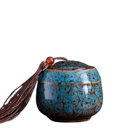 Image of Ceramics Food Storage Jar with Airtight Lids, Kitchen Storage Jars for Loose Tea,Coffee,Spices,Round Canisters 70/130/500ml(S,Blue)