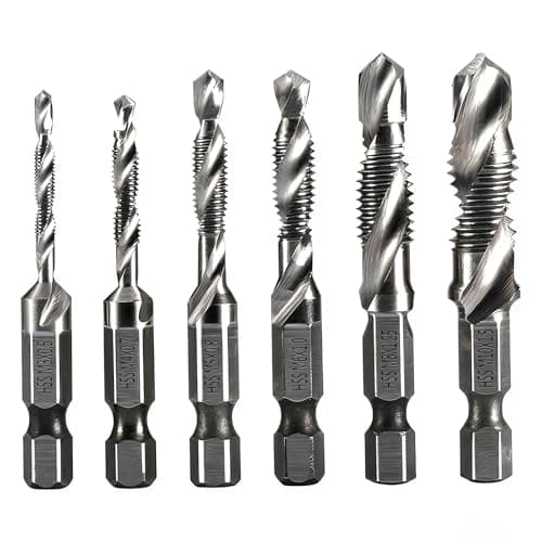 Image of 6PCS HSS Drill Bit Set for Metal, M3 M4 M5 M6 M8 M10 Metric Drill and Tap Set, 3-in-1 Combination Threading Tool with 1/4" Hex Shank & Anti-Rust Coating, Professional Hard Steel Drill Bits