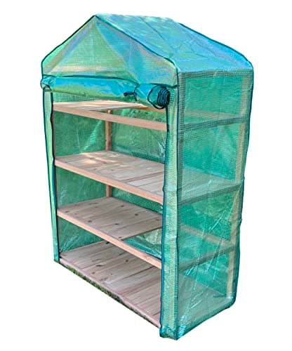 Image of Selections Extra Wide 4 Tier Wooden Mini Greenhouse with Reinforced Cover