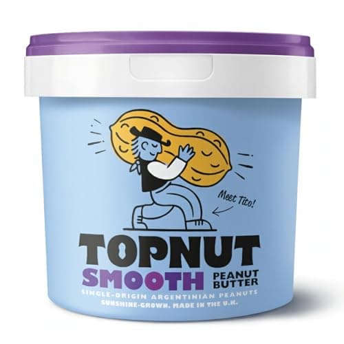 Image of TOPNUT Smooth Peanut Butter 1kg Tub – Single-Origin Argentinian Peanuts – 100% Natural, No Palm Oil, No Added Sugar – High Protein Spread – Made in the U.K.