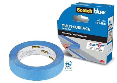 Image of ScotchBlue Multi-Surface Premium Masking Tape, 24mm x 41m, 1 Roll/Pack - Scotch Adhesive Blue Painters Tape, For Painting and Decorating, Indoor & Outdoor, Sticks Well, 100% PEFC