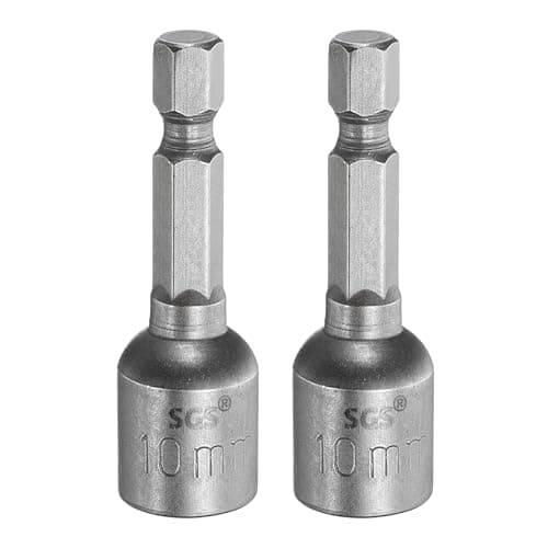 Image of sourcing map 2pcs Nut Driver Drill Bit 10mm Metric Socket 1/4" Hex Shank 1.89" (48mm) Long Magnetic 6-Point Sockets Quick Change CR-V Steel Bolt Setters for Power Drill Drivers