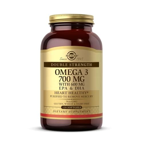 Image of Solgar Omega-3 Double Strength Softgels - Pack of 120 - Optimum Pure and Potent Form of EPA/DHA - for Heart, Brain and Eye Health - Gluten Free