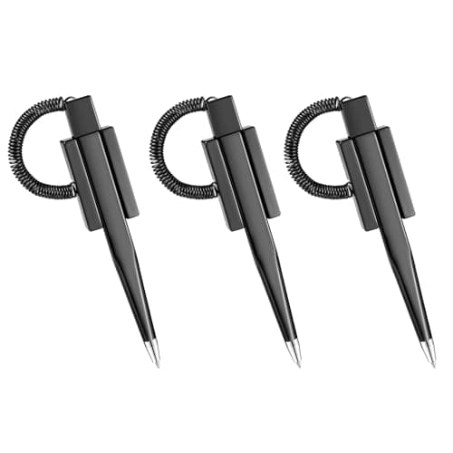 Image of HAICN 3Pcs Counter Pen Desktop Pens with Adhesive Base and Plastic Coil Black Ink Pen Secure Pen Set for Home Bank Office Hotel Reception