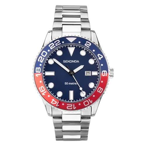 Image of Sekonda Dive Ocean Men's 45mm Quartz Watch in Blue with Analogue Date Display, and Silver Stainless Steel Strap 30196