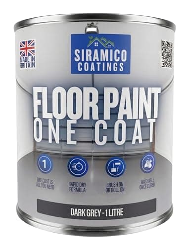 Image of SIRAMICO COATINGS One Coat Anti-Slip Floor Paint | 1 Litres | 5 Modern Colours I Waterbased, Quick Drying Formula | White, Black, Greys (Dark Grey, 1 Liter)