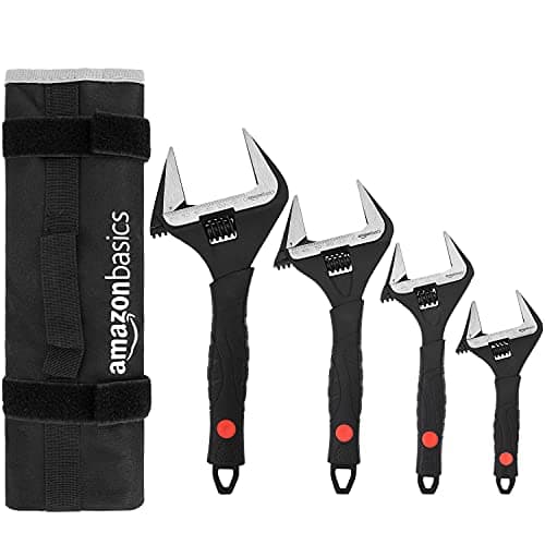 Image of Amazon Basics 4-Piece Plumbing Adjustable Wrench with Soft Grip, Wide Mouth, Includes 6-Inch (150 mm), 8-Inch (200 mm), 10-Inch (250 mm), 12-Inch (300 mm), 4 Sizes Bundle, 30.48 x 10.79 x 2.36 cm