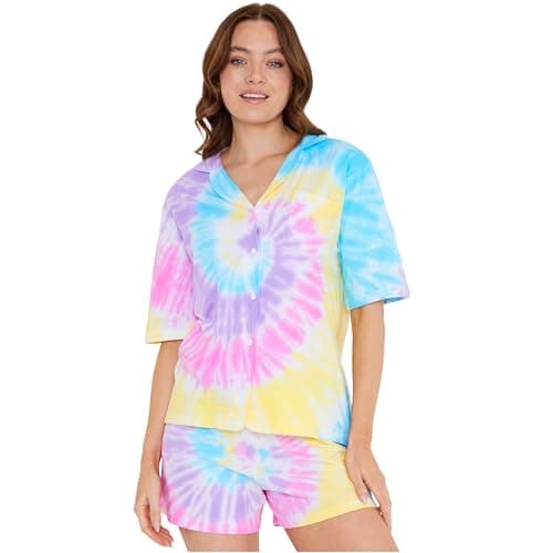 Image of CityComfort Womens Pyjamas Set 2 Pcs Short Button Down PJs Comfy Classic Soft Loungewear Summer Nightwear Gifts for Women (S, Multi Tie Dye)