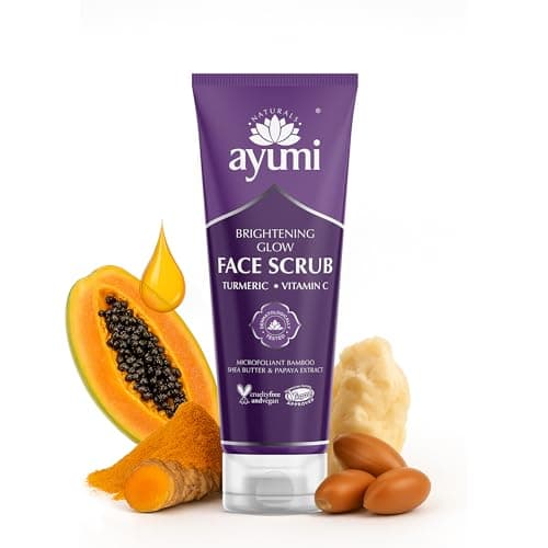 Image of Ayumi Turmeric Brightening Face Scrub | Ideal Scrub with Vitamin C for Dull Skin | Exfoliating Face Scrub with Papaya Extract | Hydrating Scrub with Avocado & Argan Oil for Dehydrated Skin |1x 125ML