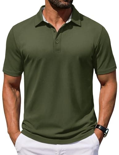 Image of TACVASEN Men's Polo Shirts Golf Short Sleeve Breathable Tops Summer Quick Dry Cotton Shirt for Tennis Green,L