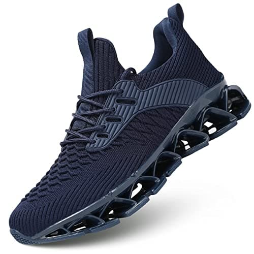 Image of Wrezatro Men's Trainers Blade Running Walking Shoes Mesh Breathable Sport Fashion Sneakers Gym Tennis Casual Zapatos Blue