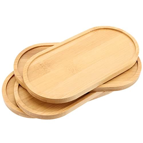 Image of JEUIHAU 4 Pcs Oval Bamboo Tray, Small Wooden Trays, 17.5 x 8.8 x 1cm Wood Serving Tray for Display, Food Grade Oval Platters for Coaster, Fruits, Tea, Coffee, Desserts