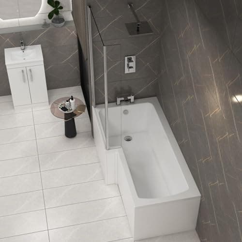 Image of Qubix 1500 x 850mm Left Hand L-Shaped Shower Bath Bathtub + Glass Shower Screen