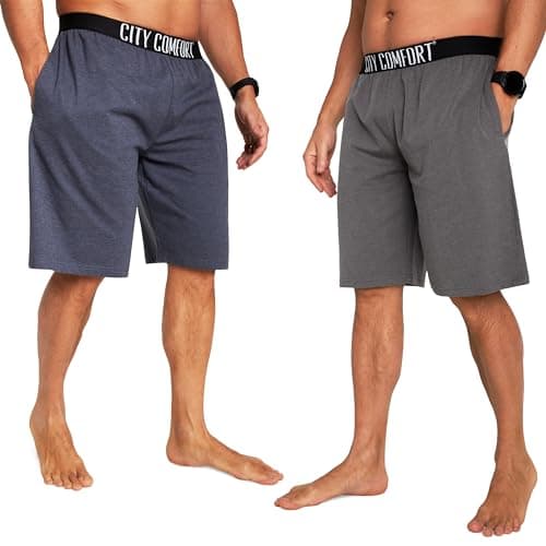 Image of CityComfort Mens Pyjama Shorts - Comfy Lounge Shorts with Pockets Pack of 2 (2XL, Navy/Charcoal)