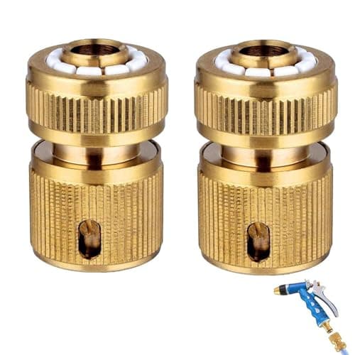 Image of 2 Pack Metal Brass Hose Connector – 1/2 Inch Brass Hose Quick Connect Fittings – Garden Hose Pipe Connector for Outdoor Watering, Irrigation & Car Washing