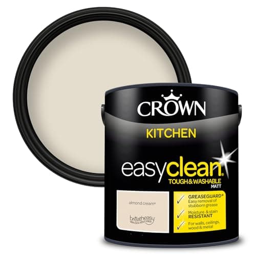 Image of CROWN Almond Cream - Anti Mould Kitchen Paint - Washable, Grease & Steam Resistant - Light Cream Paint - 2.5L