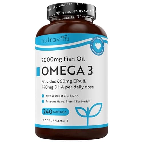Image of Nutravita Omega 3 Capsules High Strength 2000mg with 660mg EPA & 440mg DHA - 240 Softgel Omega 3 Fish Oil Capsules for 4 Months of Supply - Heart, Brain & Vision - Fish Oil Supplements