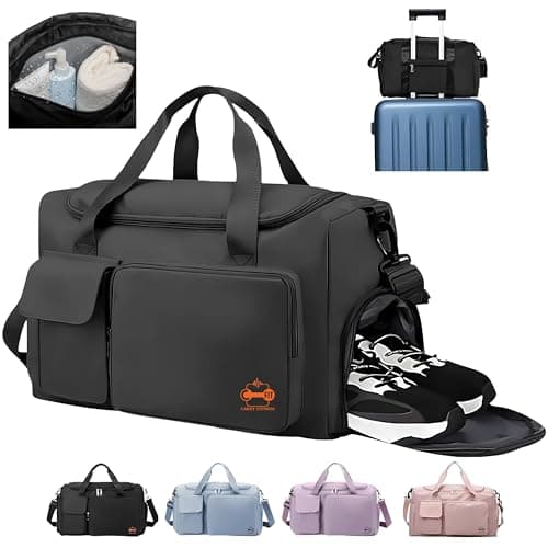 Image of CarryFitness® Sports Gym Bag Duffle Bag with Shoes Compartment, Waterproof Weekend Bags for Women and Men, Hand Luggage Bag, Lightweight Holdall Hospital Overnight Bag - Black 37L